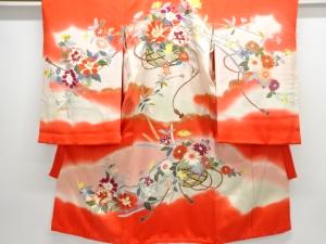 アンティーク　花籠模様着物（内袖付き）